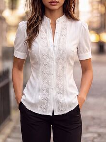 RosyDaze Women'S Short Puff Sleeve Shirt,Short Sleeve Tops - White - View 2