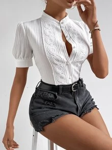 RosyDaze Women'S Short Puff Sleeve Shirt,Short Sleeve Tops - White - View 5