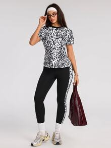 Rovax Women's Leopard Print Short Sleeve T-Shirt And Leggings Sports Set - Multicolor - View 5
