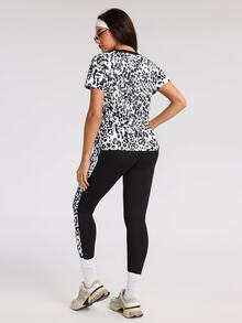 Rovax Women's Leopard Print Short Sleeve T-Shirt And Leggings Sports Set - Multicolor - View 2