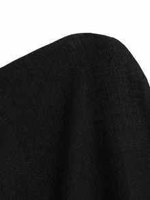 SHEIN Women's Elegant Soft Textured Color Block Shirt Half Open Neck Adjustable Cuff Daily Relaxed Top - Black - View 10
