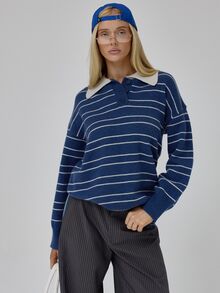 MUSERA Blue Striped Oversized Relaxed Fit Jumper Sweater Fall Autumn Winter Coolgirl Back To School Blancs - Multicolor - View 2