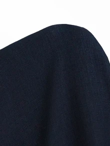 SHEIN 女款優雅柔軟紋理拼接配色襯衫，半開領，可調節袖口，休閒日常上衣 - 藏蓝色 - 查看 9