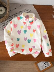 SHEIN طقم سويت شيرت قصير للأطفال والبنات الصغيرات، لون سادة، بياقة واقفة وسحاب نصفي، من الفليس المبطن من الجهتين، للخريف والشتاء - لون مشمشي - مشاهدة 4