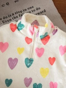 SHEIN طقم سويت شيرت قصير للأطفال والبنات الصغيرات، لون سادة، بياقة واقفة وسحاب نصفي، من الفليس المبطن من الجهتين، للخريف والشتاء - لون مشمشي - مشاهدة 3