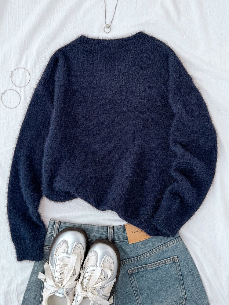 Girlism Kids Tween Girls Sweaters Fall/Winter Casual Street-Style Star-Print Drop-Shoulder Crewneck Pullover,Pull ,Autumn Outfit ,Fall Tops,Back To School - Blue and White - View 2