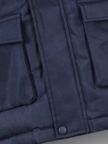 SHEIN 1件大童男孩海軍藍連帽外套，保暖舒適，適合8-12歲大童男孩在秋冬春季穿著。這款外套不僅適合上學，也適合居家穿著。無論是上學還是待在家中，大童男孩都能穿這件百搭外套 - 藏蓝色 - 查看 4