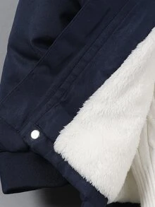 SHEIN 1件大童男孩海軍藍連帽外套，保暖舒適，適合8-12歲大童男孩在秋冬春季穿著。這款外套不僅適合上學，也適合居家穿著。無論是上學還是待在家中，大童男孩都能穿這件百搭外套 - 藏蓝色 - 查看 5