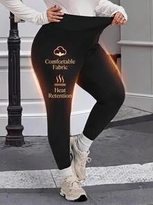 SHEIN CURVE+ Plus Solid Wideband Waist Leggings - Black - View 8
