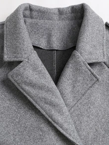 Sweetra French Fashion Elegant Casual Grey Tone Lapel Double-Breasted Design Fall Long Sleeve Minimalist Versatile Commuter Office All-Match Women's Jacket - Grey - View 6