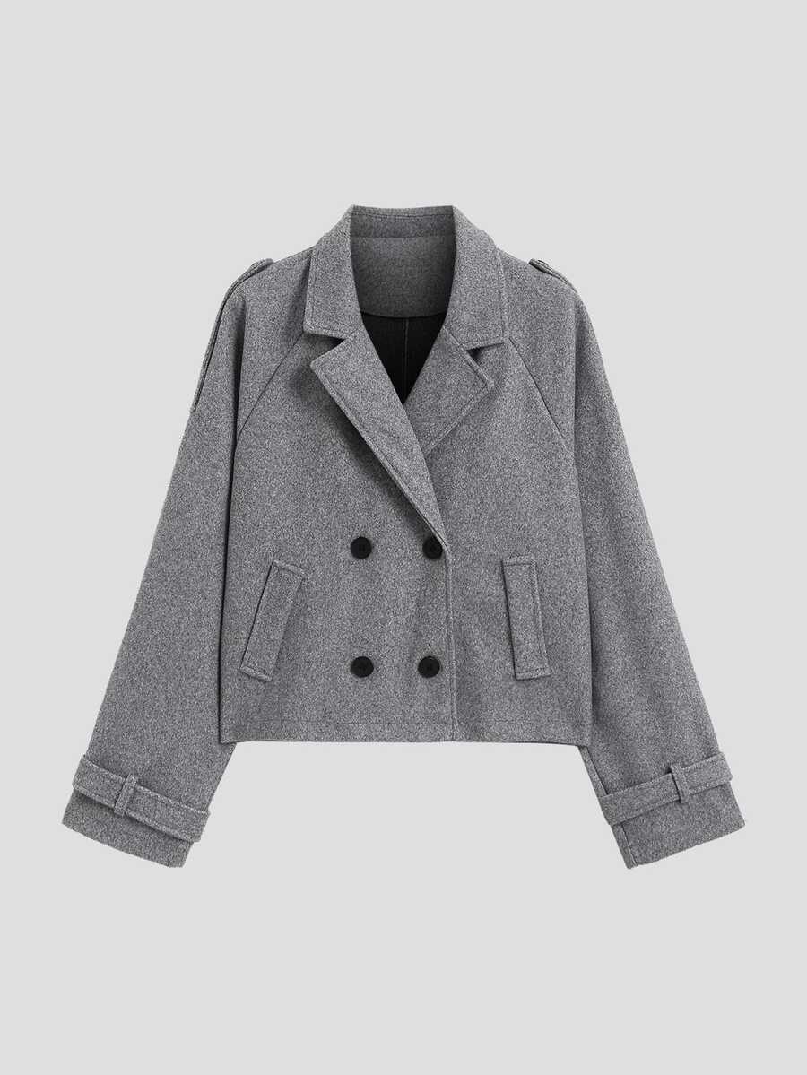 Sweetra French Fashion Elegant Casual Grey Tone Lapel Double-Breasted Design Fall Long Sleeve Minimalist Versatile Commuter Office All-Match Women's Jacket - Grey - View 1