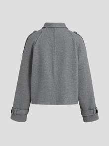 Sweetra French Fashion Elegant Casual Grey Tone Lapel Double-Breasted Design Fall Long Sleeve Minimalist Versatile Commuter Office All-Match Women's Jacket - Grey - View 2