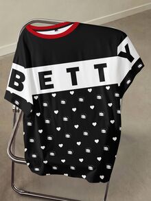 Betty Boop x SHEIN 大尺碼女款字母印花休閒日常穿著T恤 - 白色 - 查看 1