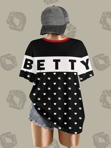 Betty Boop x SHEIN 大尺碼女款字母印花休閒日常穿著T恤 - 白色 - 查看 3