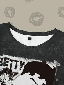 Betty Boop x SHEIN 女款卡通印花圓領短袖時尚T恤 - 白色 - 查看 3