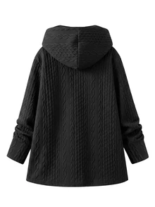 SHEIN Clasi 女款連帽拉鍊時尚百搭日常休閒極簡外套 旅行黑色秋季 - 黑色 - 查看 2