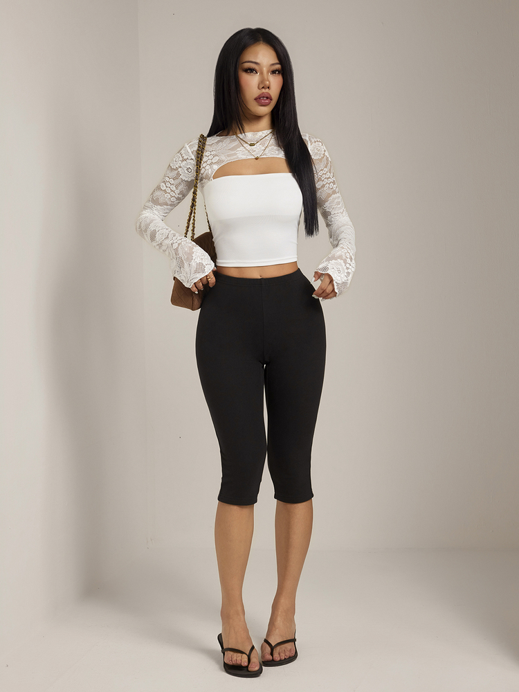 SHEIN PETITE Women's Solid Color Casual Versatile Daily Wear Tight Leggings - Black - View 6