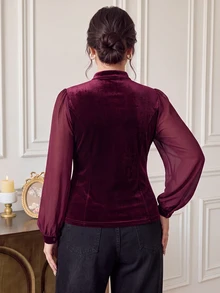 EastFlair Blus Kancing Katak Elegan untuk Wanita Ukuran Plus, Cocok untuk Perjalanan Musim Gugur - Burgundy - View 7