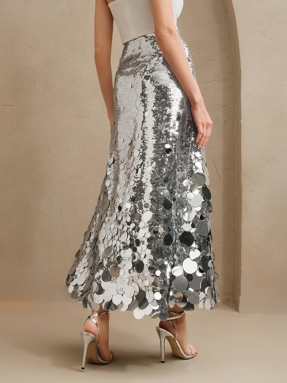 Anewsta Women's Silver Sequin Long Fashion Summer Bodycon Fishtail Skirt