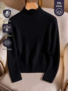 EMERY ROSE Plus Size Women's Regular Fit Long Sleeve Mock Neck Pullover Sweater Formal Office Black Winter Básica Casual Elegant Smart - Black - View 2