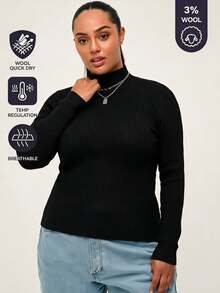 EMERY ROSE Plus Size Women's Regular Fit Long Sleeve Mock Neck Pullover Sweater Formal Office Black Winter Básica Casual Elegant Smart - Black - View 3