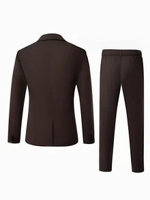 Manfinity Mode Men's Brown Peak Lapel Double-Breasted Slim Fit Business 2 Pieces Suit Set - Brown - View 2