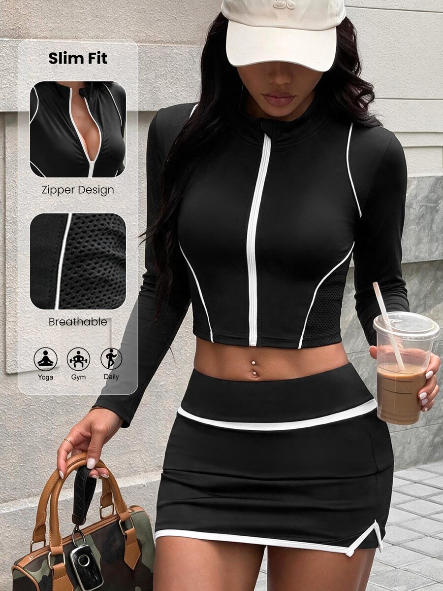 StreetHx Women's Colorblock Zipper Casual Daily Outdoor Sports Long Sleeve Jacket - Black - View 1