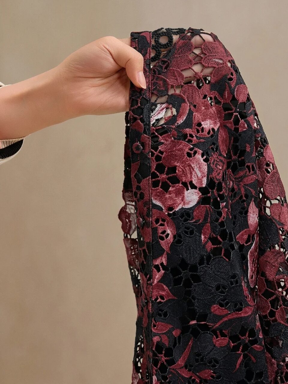 Floral Print Ruffle Trim Lace Shirt