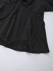 GlowEve CURVE Plus Size Women's Fashion Casual Loose Comfortable Daily All-Match Versatile Black Drawstring Tie Hollow Out Short Top - Black - View 6