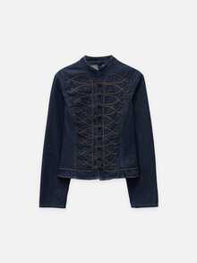 Nöista Chinese-Style Stand-Up Collar Slim-Fit Denim Jacket ,Deep Indigo,Elegant Classic Piece For Versatile Mix-And-Match Style. Fall Winter,Chic,Casual. - Royal Blue - View 7