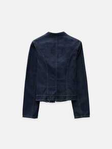 Nöista Chinese-Style Stand-Up Collar Slim-Fit Denim Jacket ,Deep Indigo,Elegant Classic Piece For Versatile Mix-And-Match Style. Fall Winter,Chic,Casual. - Royal Blue - View 8