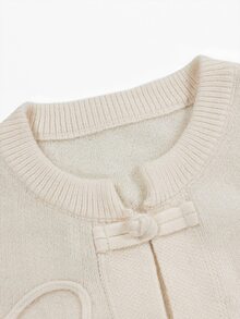 SHEIN Autumn/Winter Soft Knit Crew Neck New Chinese Style Frog Button Floral Embroidery Cardigan - Apricot - View 6