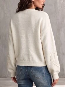 SHEIN Autumn/Winter Soft Knit Crew Neck New Chinese Style Frog Button Floral Embroidery Cardigan - Apricot - View 2