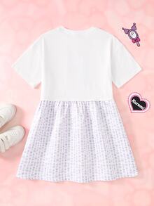 HELLO KITTY AND FRIENDS | SHEIN Tween Girl Cartoon Print Round Neck Short Sleeve Dress - Mauve Purple - View 2