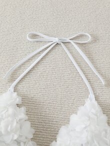 Swim Mod Top de traje de baño de unicolor de verano con flor 3D y cuello de halter - Blanco - Ver 4