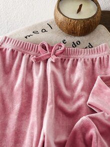 SHEIN 少女 2件組休閒純色連帽上衣與喇叭褲套裝，秋季新款，開學穿搭，秋冬款 - 粉色 - 查看 7
