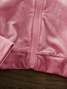 SHEIN 少女 2件組休閒純色連帽上衣與喇叭褲套裝，秋季新款，開學穿搭，秋冬款 - 粉色 - 查看 6