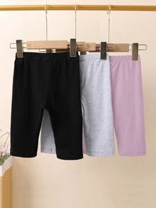 SHEIN Elladie kids 女小童3入組素色騎行褲 - 彩色 - 查看 2