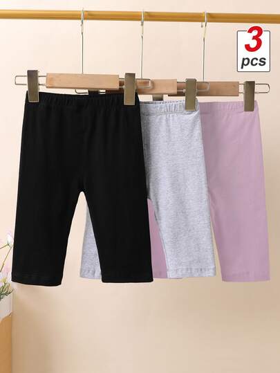 SHEIN Elladie kids Young Girl 3pcs Solid Biker Shorts
