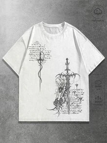 ROMWE MEN Goth Men's Slogan Cross Print Crew Neck Short Sleeve Casual T-Shirt - White - View 3