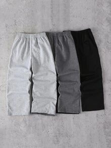 SHEIN Vacaura 3件組男孩運動長褲，休閒極簡風舒適運動褲，黑色、深灰色與淺灰色，適合春秋冬季，校園、戶外、休閒運動穿著 - 彩色 - 查看 2