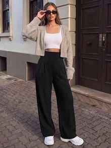 SHEIN PariChic Women's Solid Color High Waist Pocket Sports Long Pants - Black - View 6