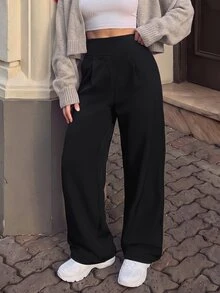 SHEIN PariChic Women's Solid Color High Waist Pocket Sports Long Pants - Black - View 1