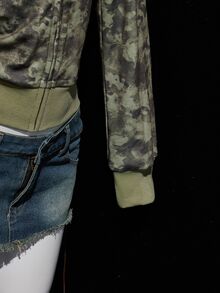 SHEIN ICON Women's Retro Camouflage Fuzzy Regular Jacket, Fall/Winter - Army Green - View 8