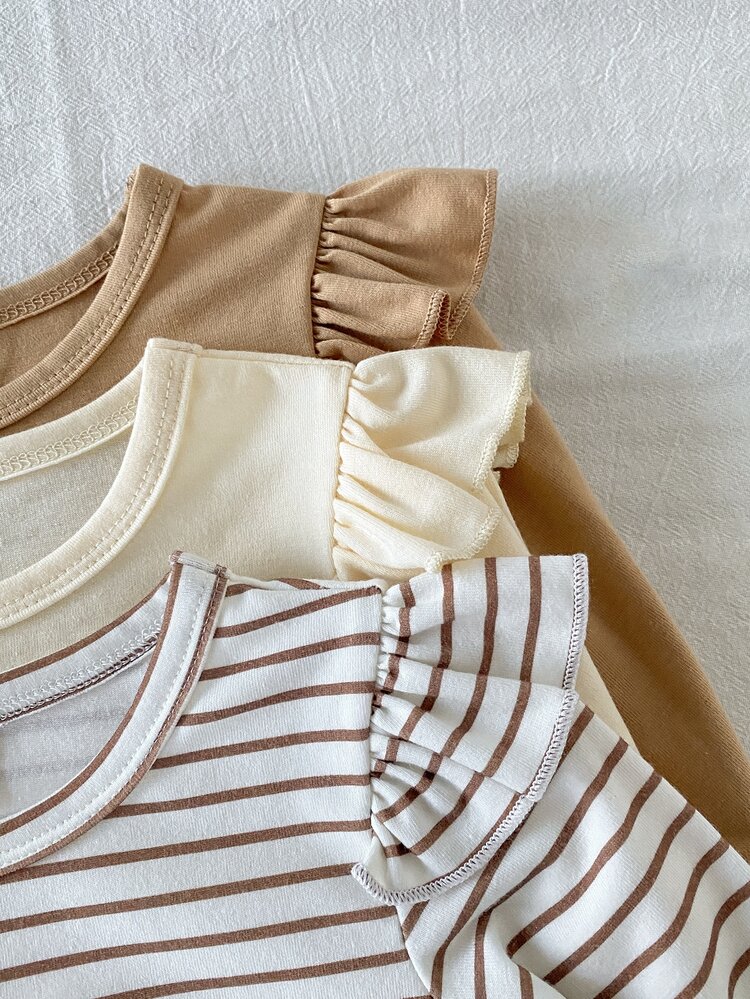 SHEIN 3pcs/Set Baby Girl Spring/Autumn Long Sleeve Ruffle Trim Tops, Cute Simple Casual Versatile Style, Suitable For Indoor, Outdoor, Shopping And Other Occasions - Multicolor - View 7