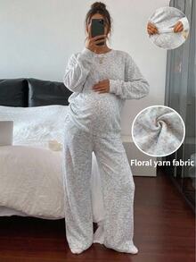 SHEIN Maternity Autumn Casual Top & Pants 2 Pieces Set,Autumn,Colorful Faux-Fur-Effect Knit Two Pieces Set For Expectant Mothers,Suitable For Lounging At Hom - Multicolor - View 1