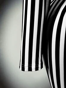Amplova Striped Print Plunging Neck Bodycon Dress - Black and White - View 7