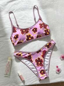Swim Mod Women's Adjustable Strap Floral Print Bikini Set, 2pcs Swimwear For Beach, Pool, Vacation - Multicolor - View 2
