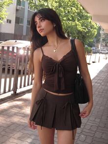 Sweetina Sweet Knitted Cardigan & Lace Trim Camisole 2 Pieces Set For Women - Brown - View 4