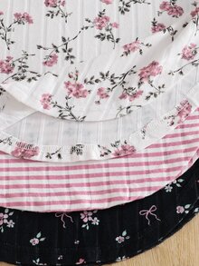 SHEIN Vintaside Kids 青少年女孩羅紋毛絨三色定位花卉蝴蝶結設計舒適柔軟休閒百搭長袖T恤與長褲套裝，適合四季，適合外出 - 彩色 - 查看 8